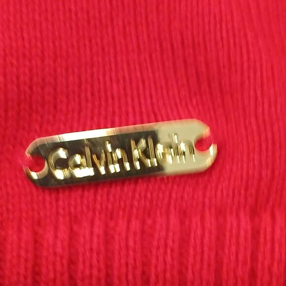 Calvin Klein Red Gold Dots Logo V-neck Gold Button Up Cardigan Sweater XL - Picture 14 of 16